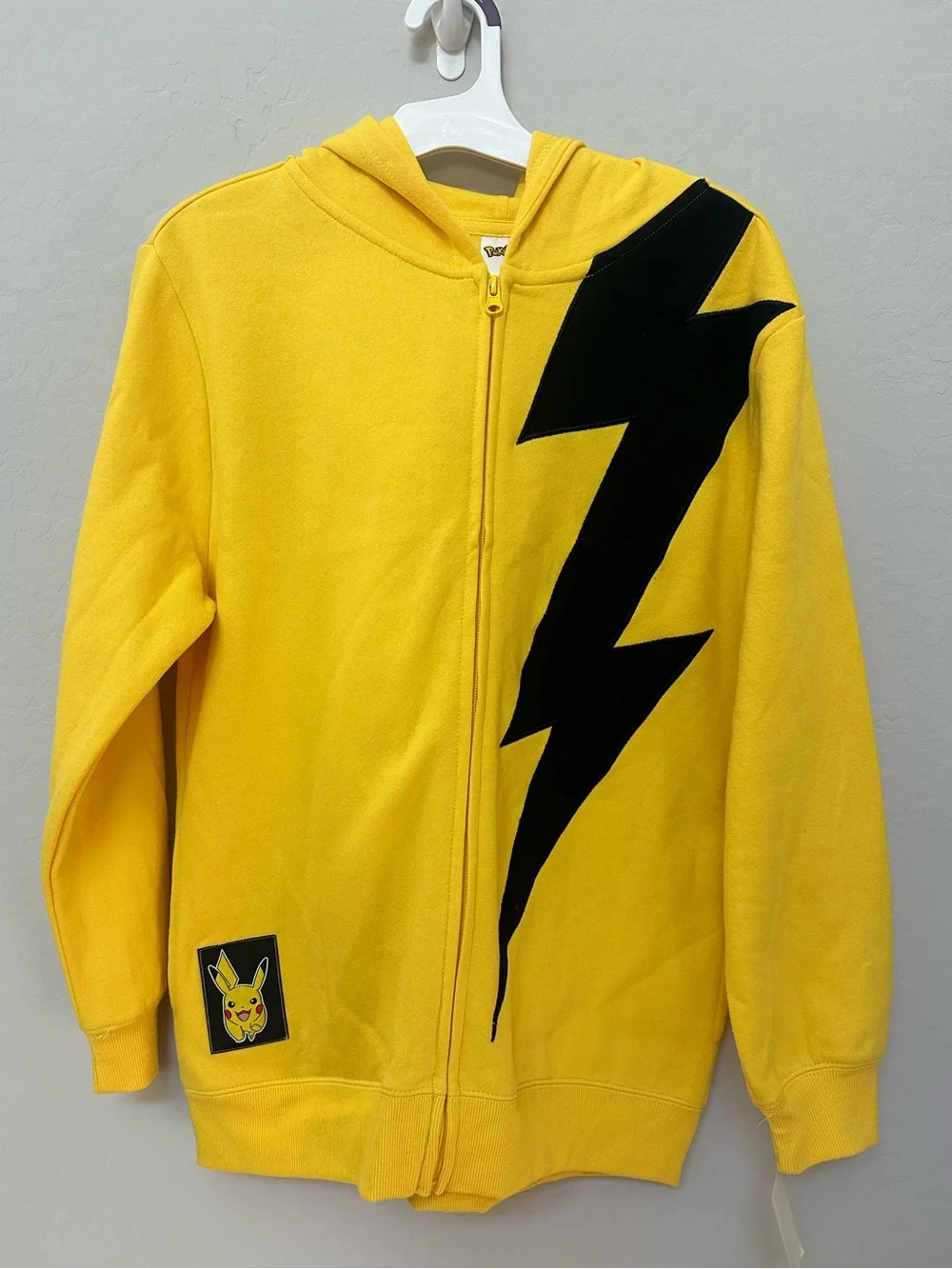 Pokémon Pikachu Yellow Zip-Up Hoodie Kids XL Lightning Bolt 3D Ear Hood